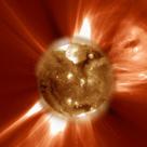 Solar storm of magnetic plasma taken by the SOHO space probe